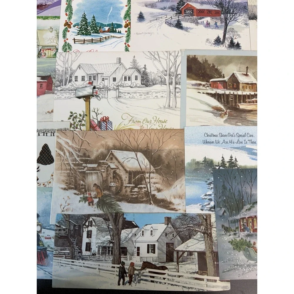 Vintage Christmas Cards Fronts ONLY Houses Barns More Scrapbooking Crafts 50+